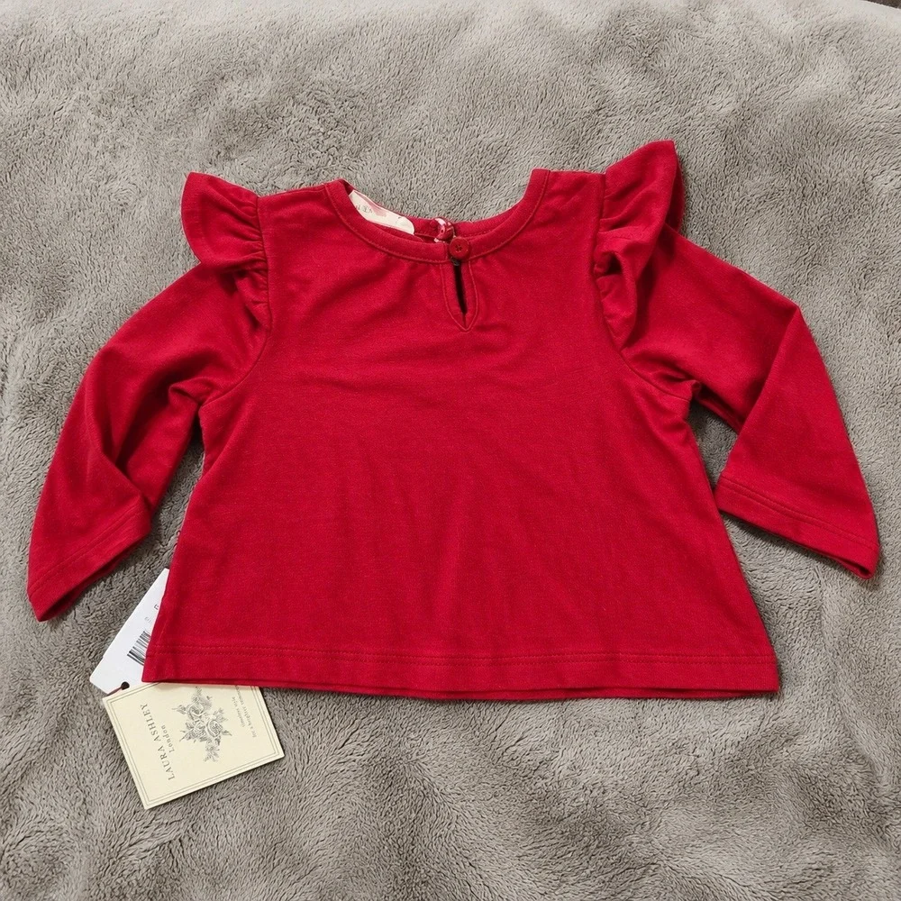 NEW Laura Ashley Chrismas Baby Girls Red Plaid Jumper and Ruffle Top Set 12M